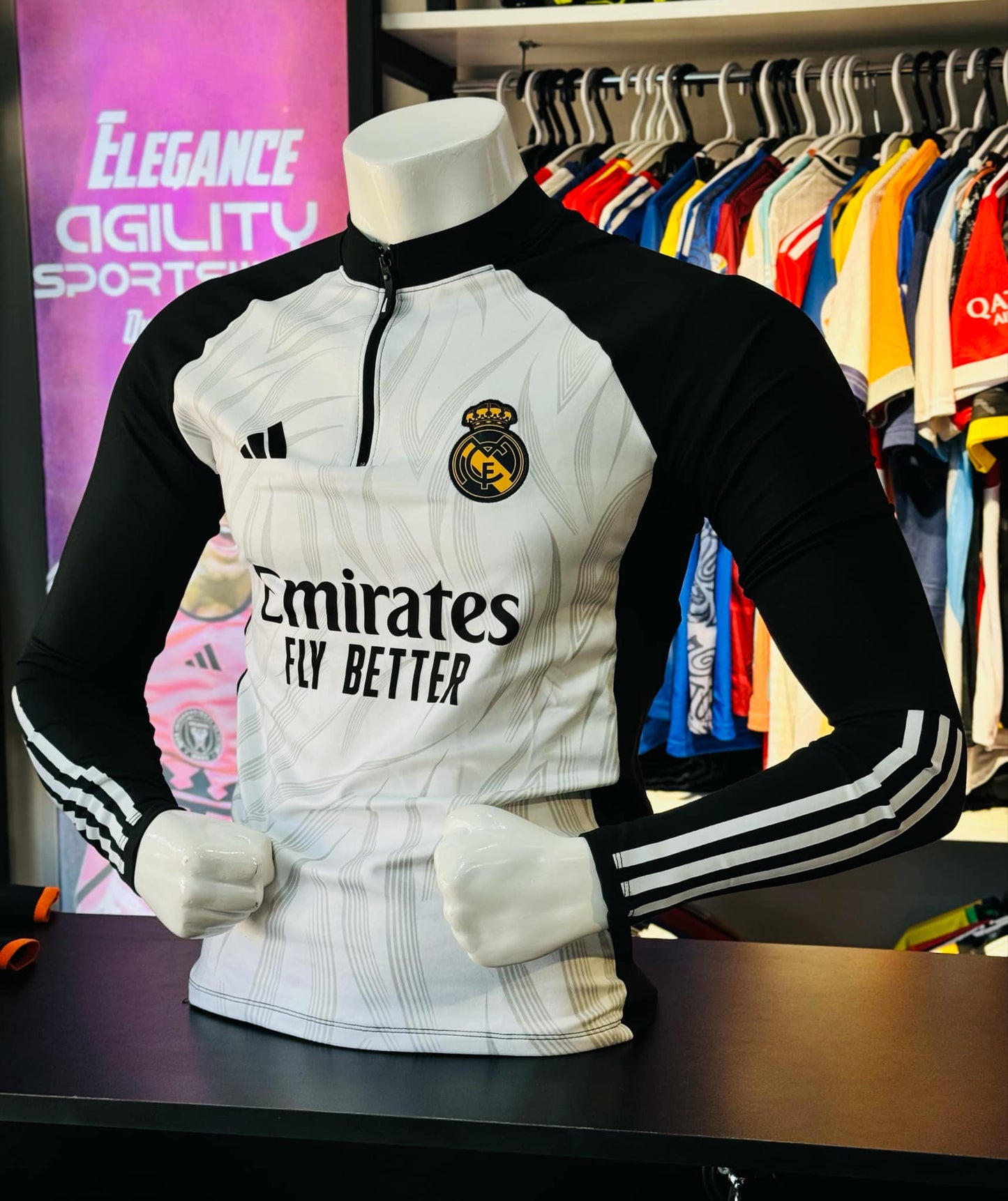 Half Zip Real Madrid Noir et Blanc